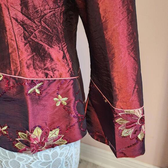 NWT DA Mu Tang Zhuang Floral jacket blazer Maroon embroidered XL - Picture 8 of 9